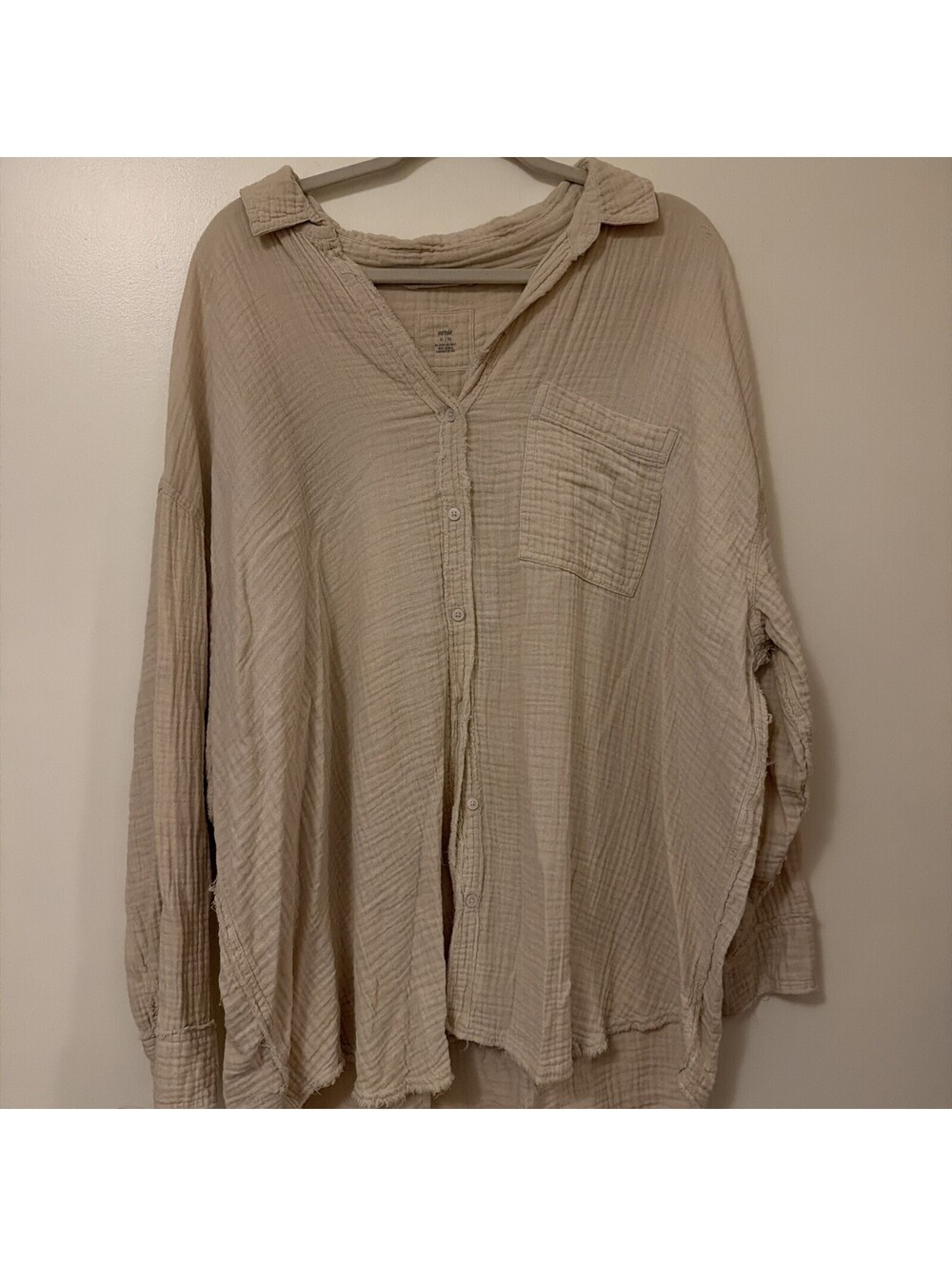 Aerie Gauzy Coverup Shirt Women’s Small Beige Oversized Button Up Long Sleeve XL